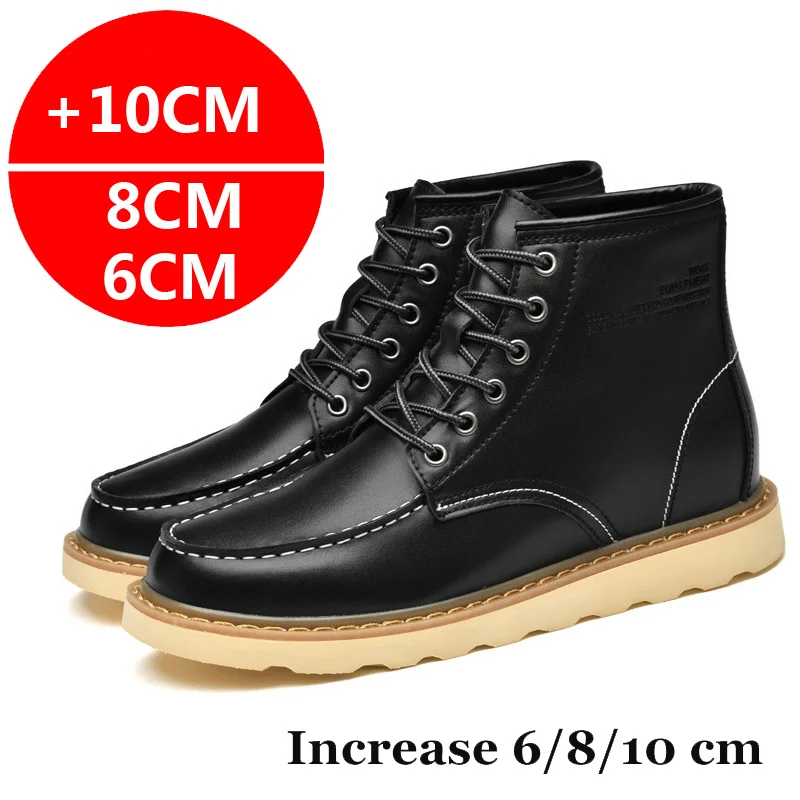 Men Boots Elevator Shoes Hidden Heels Genuine Leather Heightening Shoes For Man Increase Insole 10CM 8CM 6CM Warm Height Boots