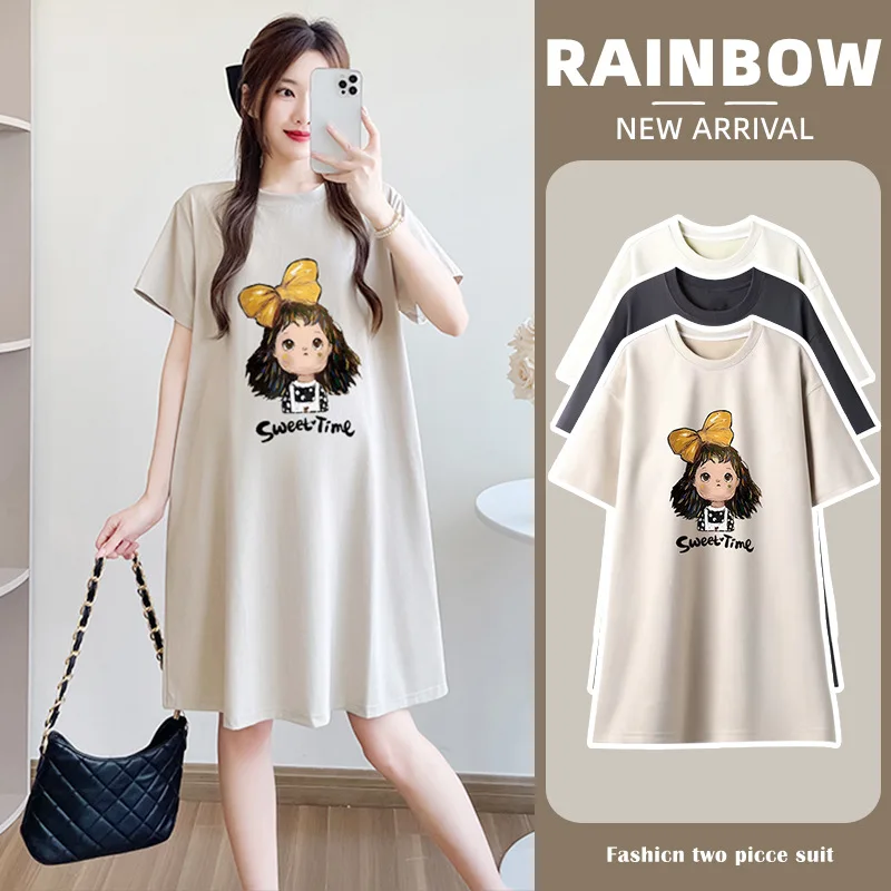 Maternity Dress Summer New Mid-Length Loose Thin Cover Stomach Maternity T-Shirt Tops Maternity Summer Thin Maternity Clothes