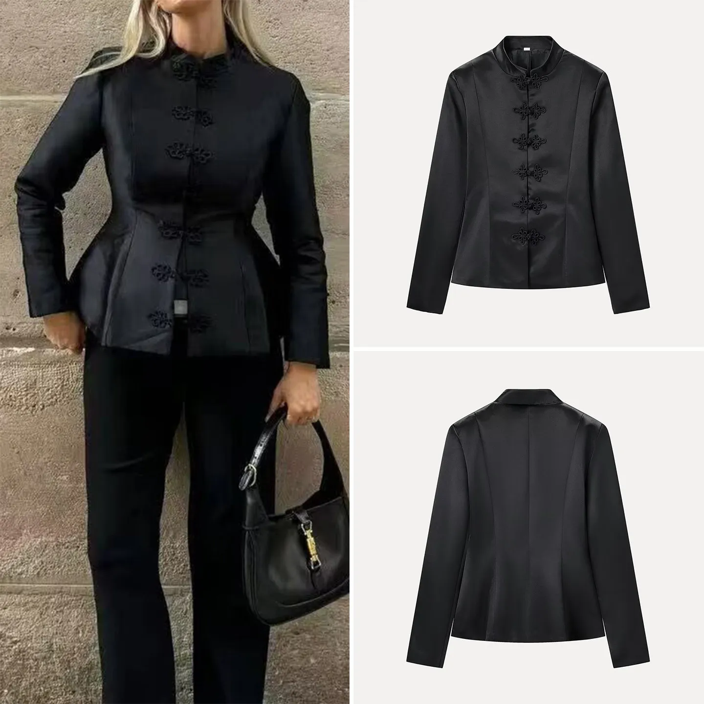 

Fashionable Simplistic Stand Collar Long Sleeve Waist Cinched Button up Coat for Women Spring 2026 Zadata Slim Fit Outerwear