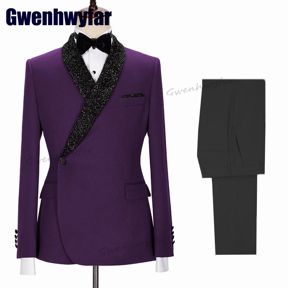 

Gwenhwyfar Luxury Men's Suits Set Shiny Blazer Man Formal Suits for Men Shawl Lapel Elegant Men's Clothing 2 Piece Costume Homme