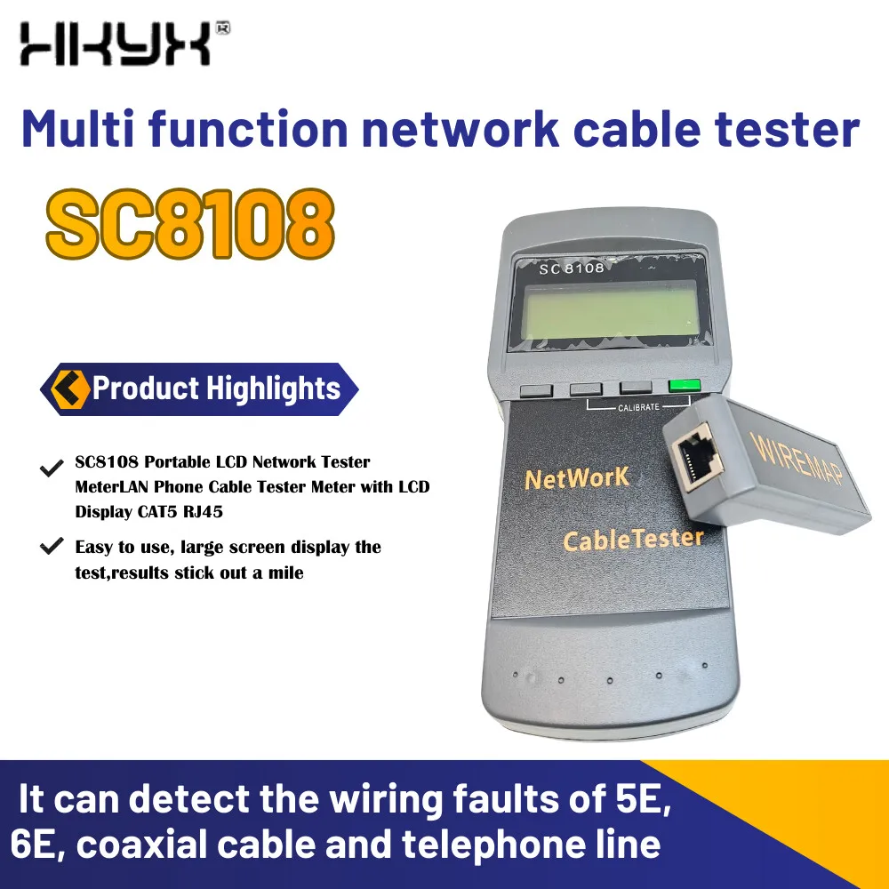 SC8108 Portable Network Meter&LAN Cable Tester Meter With Portable LCD Multifunction Wireless Cat5e RJ45 Network Tester
