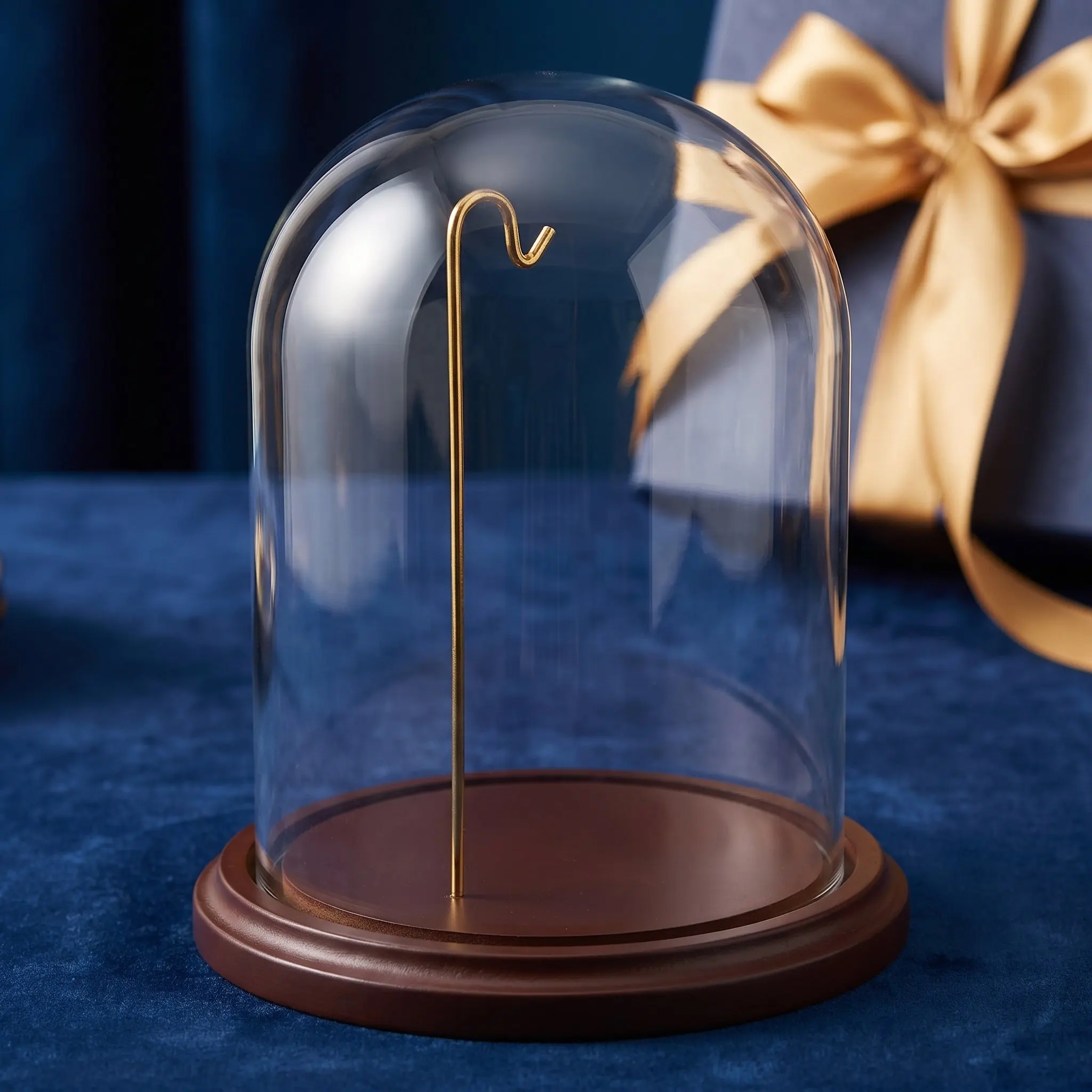 Clear Glass Pocket Watch Display Dome Case 7x5 Inches Dustproof Bell Glass Display Jar Wood Base Organizer Protective Watch Box