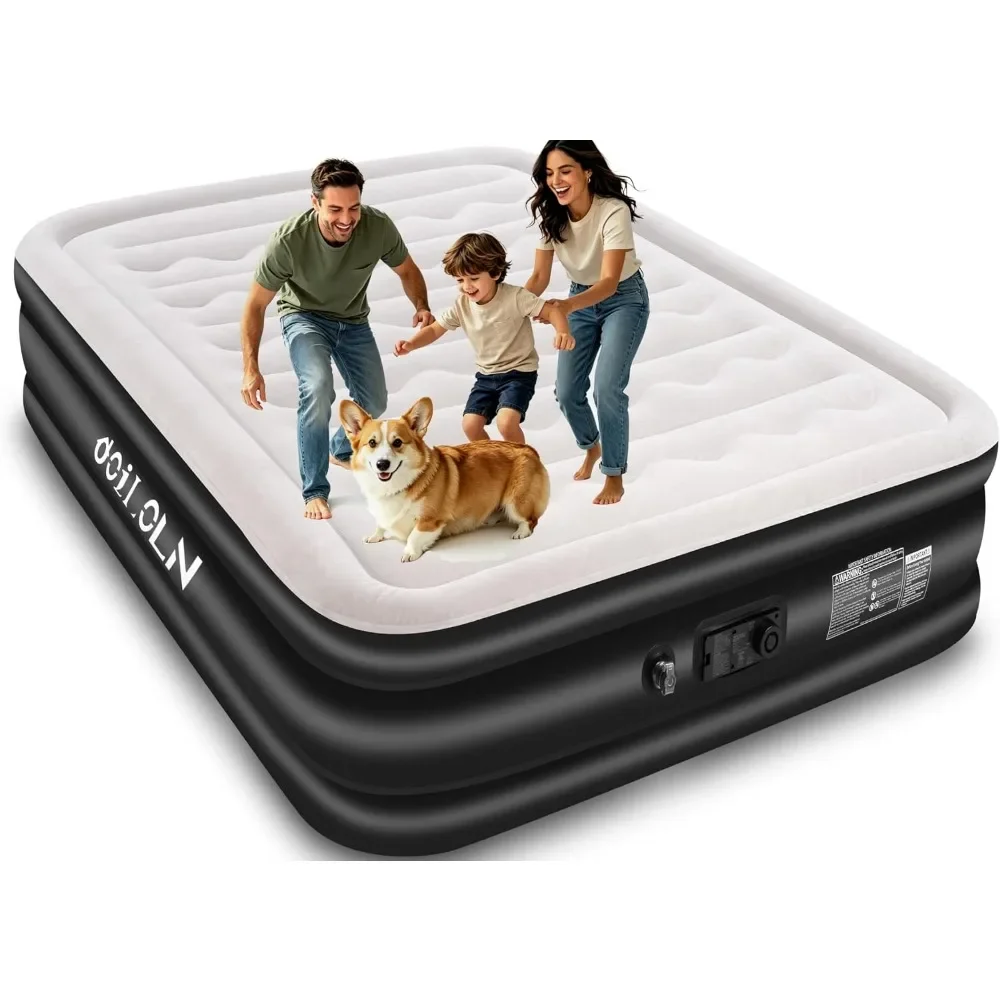 Portable Queen Air Mattress with Built-in Pump: Comfortable, Flocked for Home and Travel