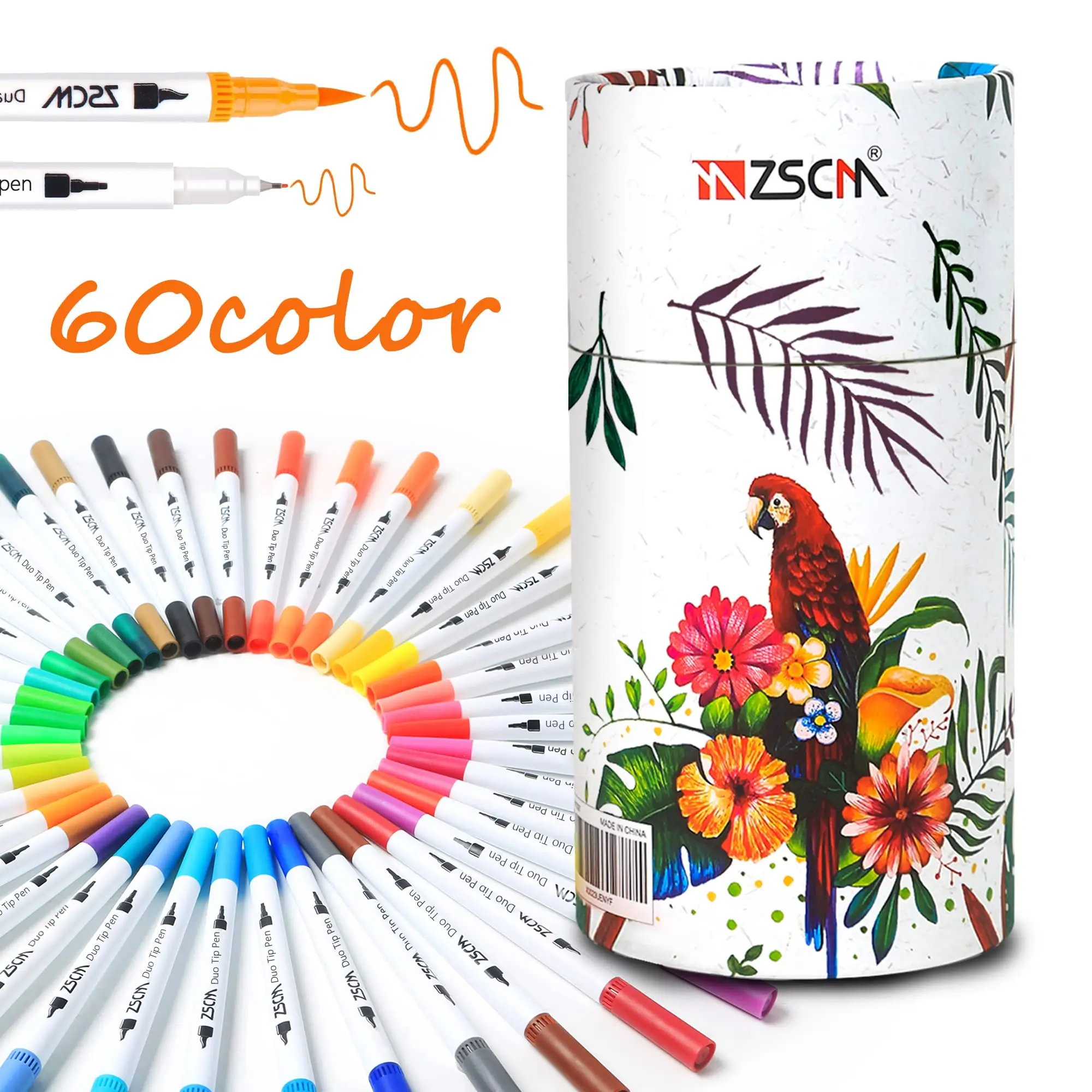 

ZSCM Duo Tip Brush Markers 60 Colors Adult Coloring Books Drawing Colored Pens Fine Point Water Based Markers Supplies Sketching