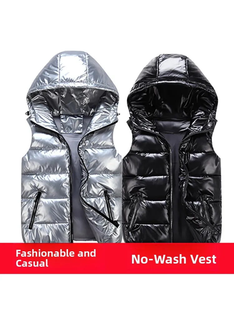 Autumn Winter Large Size Washless Women's Student Korean Style Bright Surface down Cotton Vest Couple's Jacket Zipper Pocket