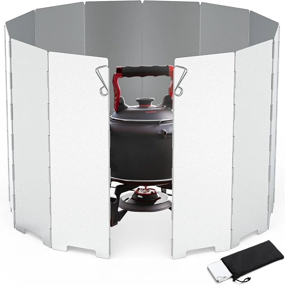 

8/10/12/14/16 Plates Stove Windscreen Aluminum Stove Windshield with Drawstring Bag for Camping Butane Stoves