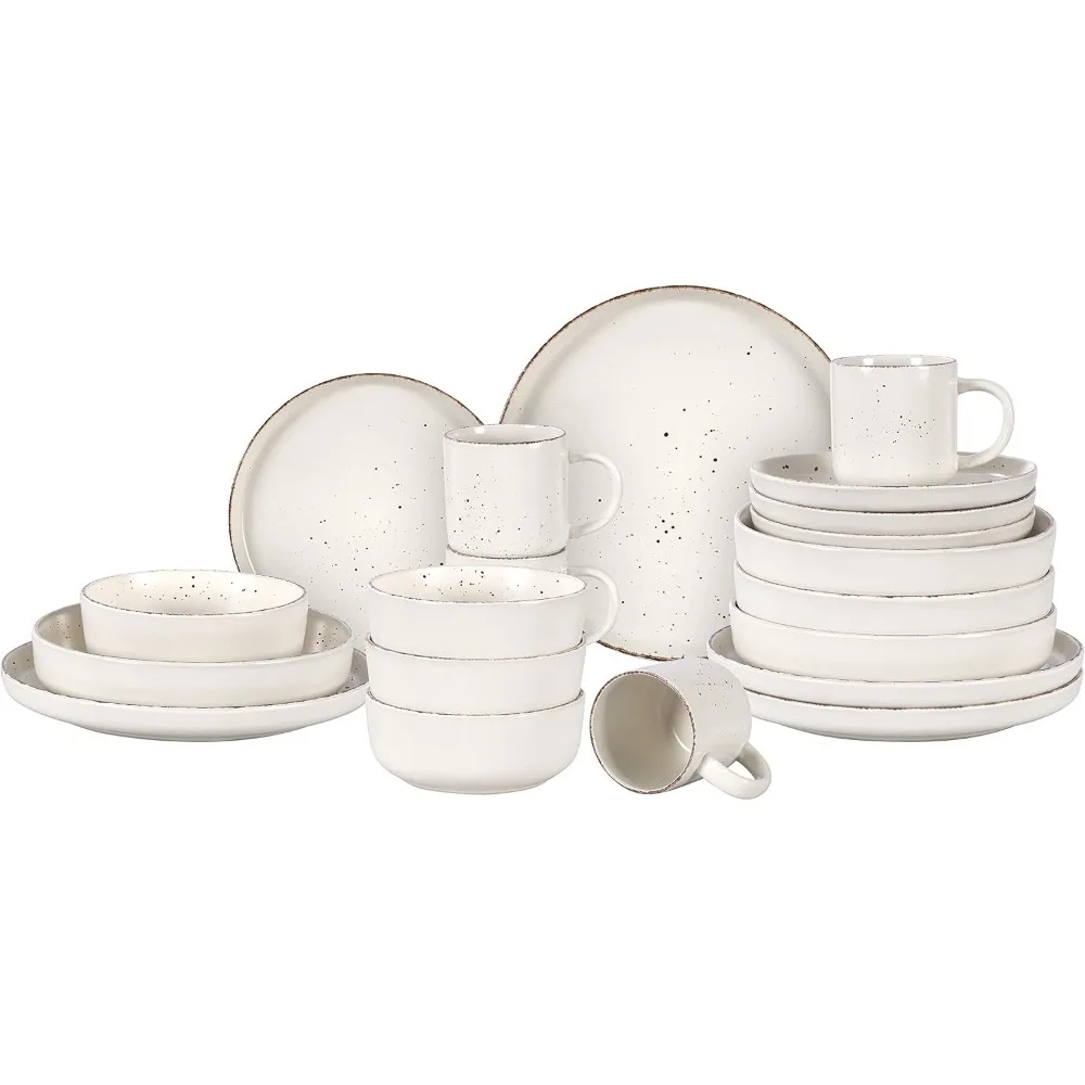 20-Piece Dinnerware Set for 4, Matte White Plates and Bowls, Speckle, Microwave Safe