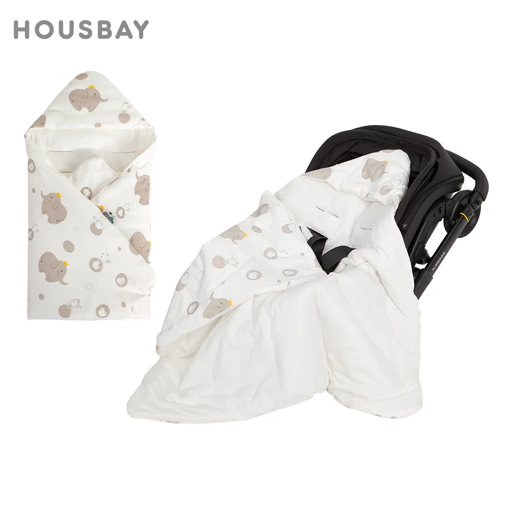 Newborn Baby Blanket With Windproof Hooded In Infant Car Seat Warm For Newborn Hospital Discharge Grey Elephant 0-6 Months