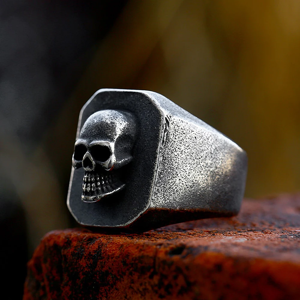 Eenvoudige Zwarte Retro Gothic Skull Ring Voor Mannen Fashion Rvs Punk Schedel Biker Ring Unieke Sieraden Geschenken Dropshipping