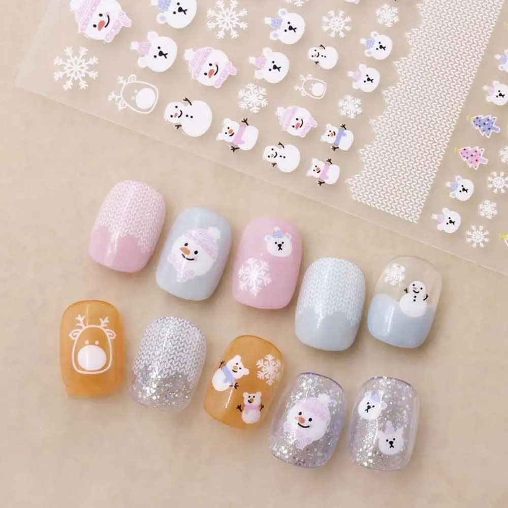 Cartoon Kat Sneeuwvlok Kerst Nail Art Nail Art Decoraties Draagt Nagel Stickers Cartoon Nail Stickers Kerst Nail