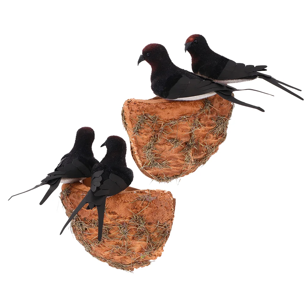 

2 Sets Simulated Swallow Nest Artificial Bird Decorative Model Outdoor Statue Imitated Adornment Foam Ornament Home Vivid