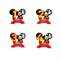 1pcs/lot Birthday Party 1-4 Digital Mickey Mouse Theme Cake Toppers Banner Flag Decorations Birthday Events Party Picks Supplies