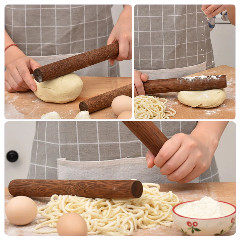 

Solid Wood Rolling Pin for Baking Dough H made Noodles Dumpling Bread Kitchen Tool Sturdy H Pastry Roller Wheel