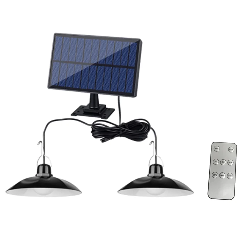 ABVE-Waterproof LED Lamp Double-Head Chandelier Solar Powered For Outdoor Pendant Light With Remote Control Decorations For Outd