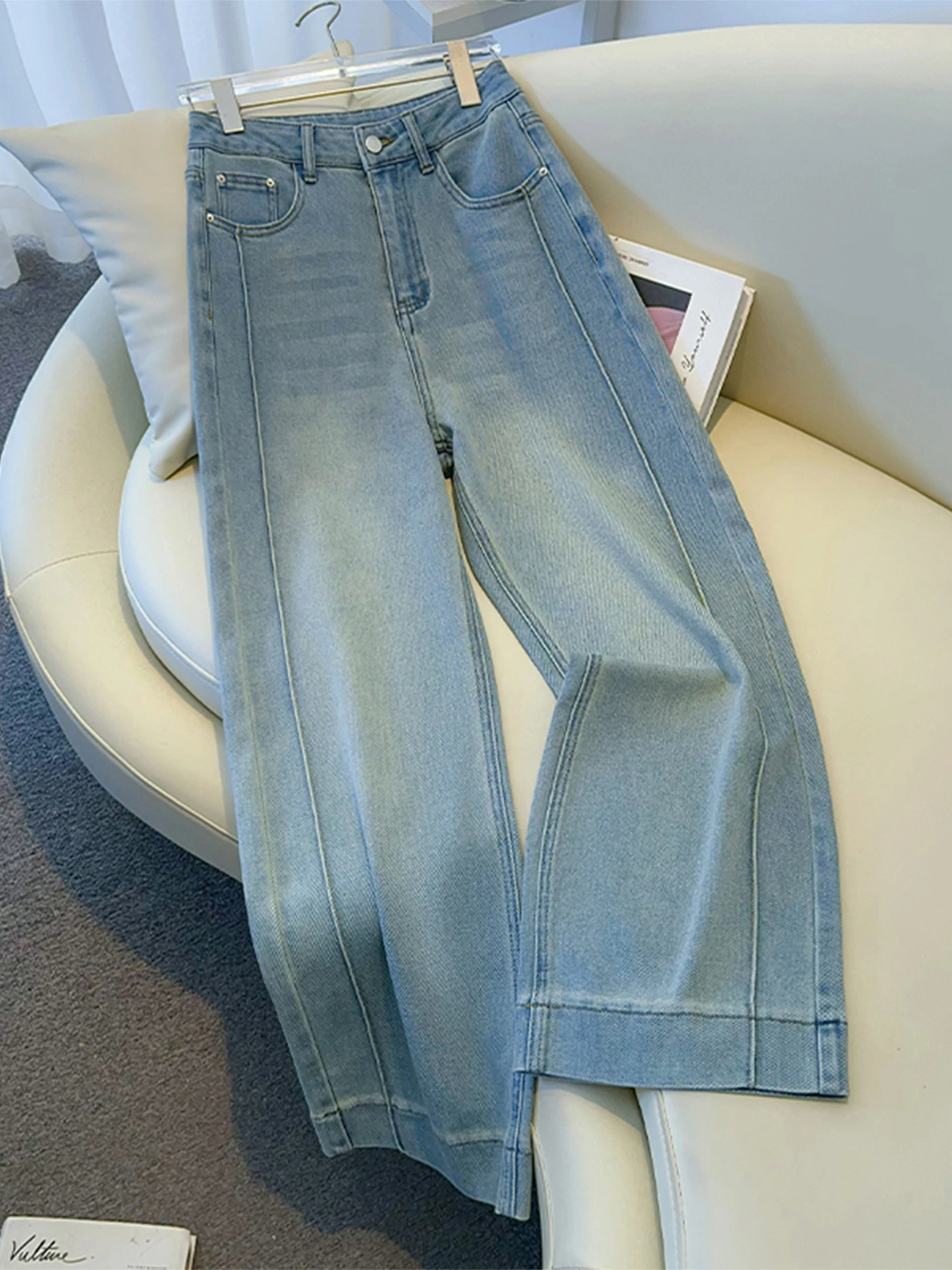 

Свободные синие джинсы прямого кроя больших размеров для женщин: удобные широкие брюки для полных девушек