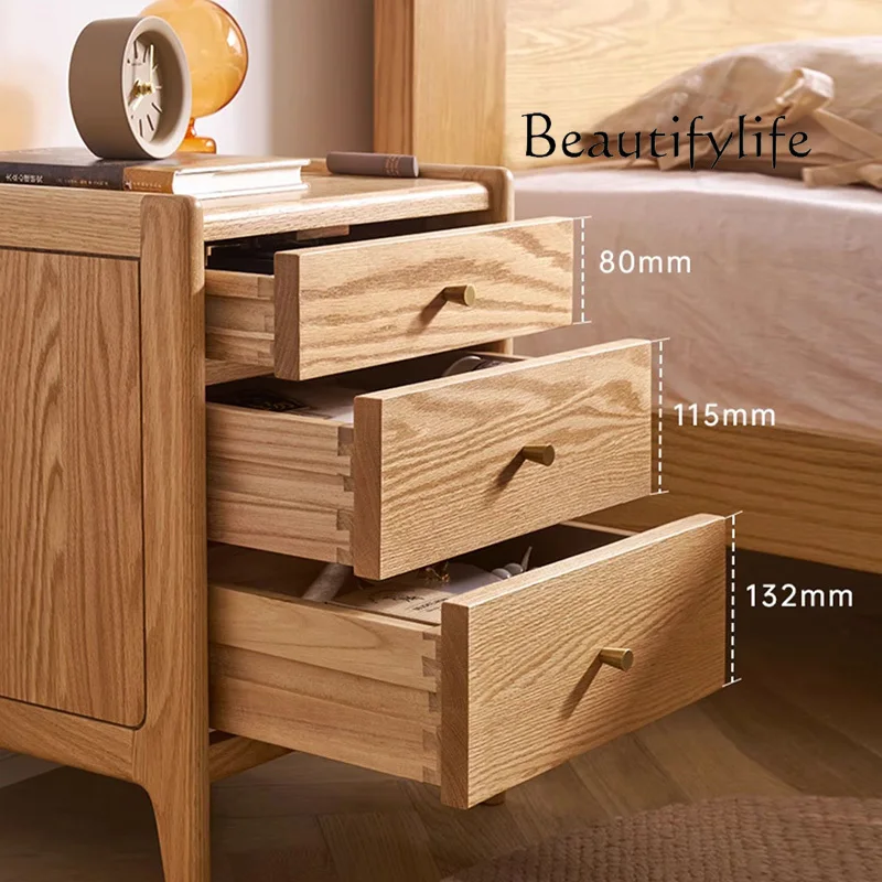 American-Style Solid Wood Bedside Table Modern Minimalist Three-Drawer Locker