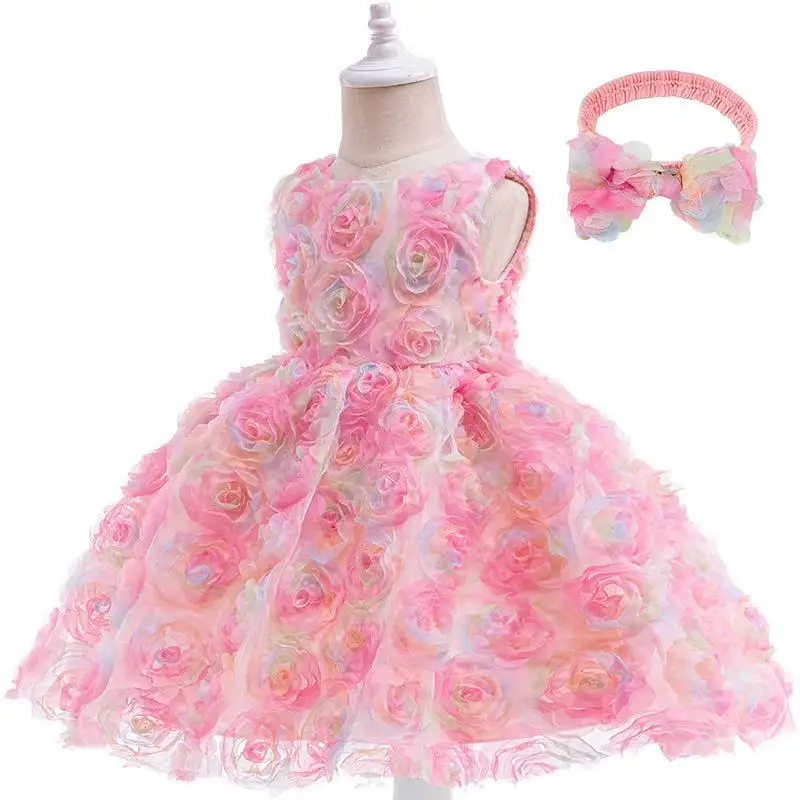 

Baby Dress Summer Birthday Party Girl Princess Dress Wedding Flower Mesh Fluffy Sleeveless Elegant Evening Dress 1-6Years Old