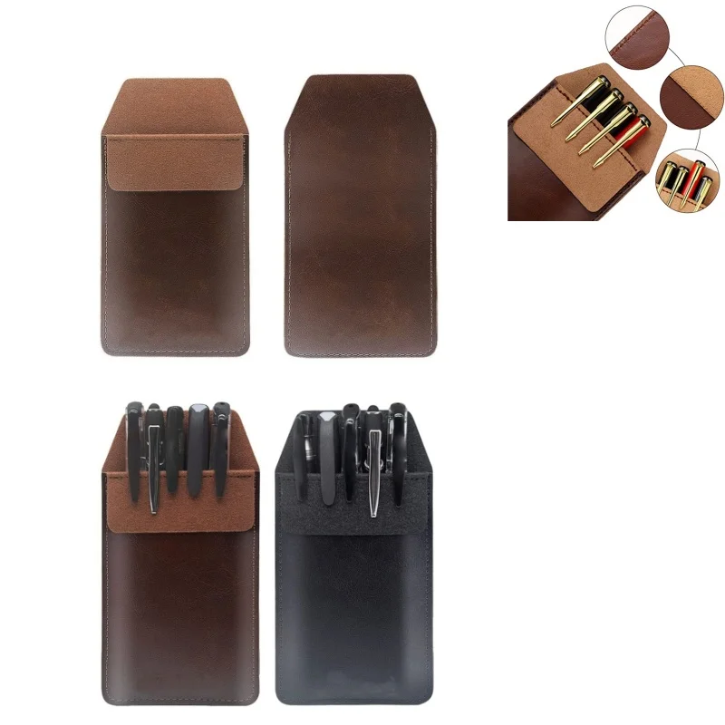Vintage Leather Pen Pocket Multi-funcational Pen Sleeve Pen Holder for Case for Office Women Men Doctor Nurse Artist Teacher