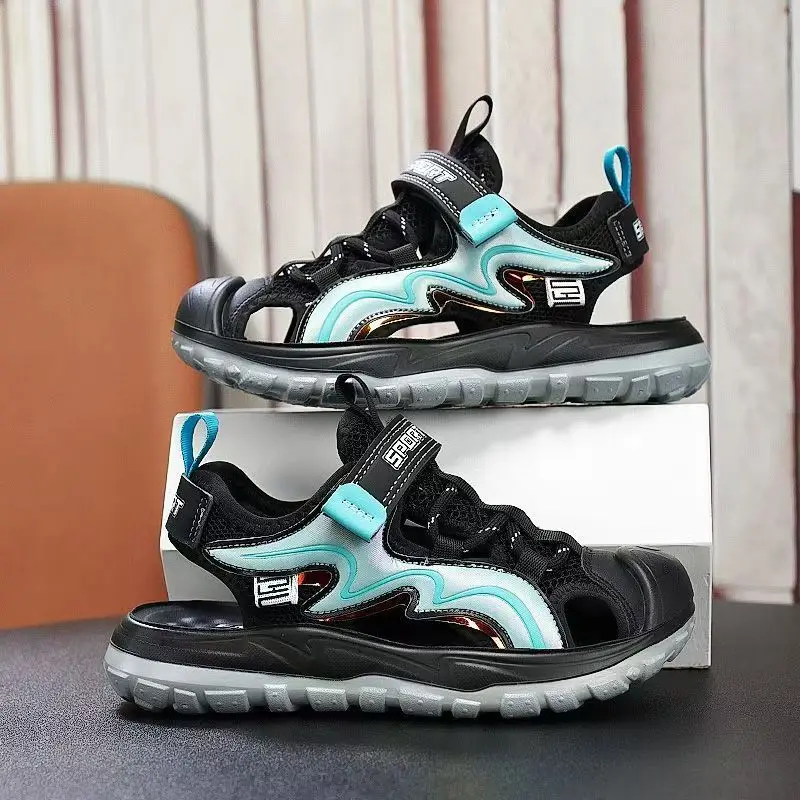 

Boy's Summer New Baotou Hollow Out Casual Sports Sandals Non slip Anti Oder Middle Aged And Big Children Outdoor Beach Sandals