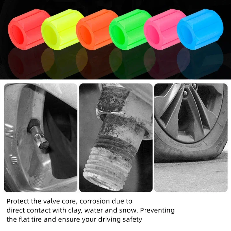 4pcs 6 Colors Luminous Tire Valve Caps Car Motorcycle Glowing Valve Cover Tire Valve Caps Car Accessories Auto Accessoires