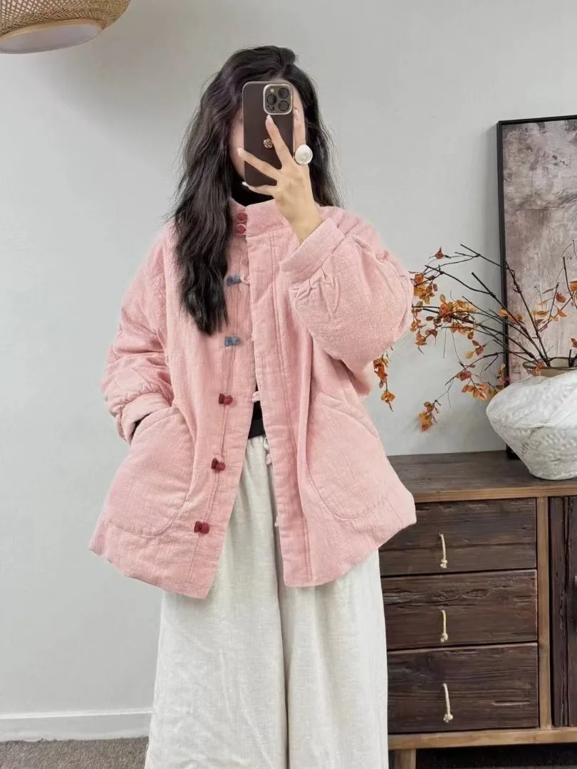 

Новая женская зимняя верхняя одежда из китайского хлопка Thiened Cotton Jaet с дизайном на пуговицах Faionable Long Sve High C...