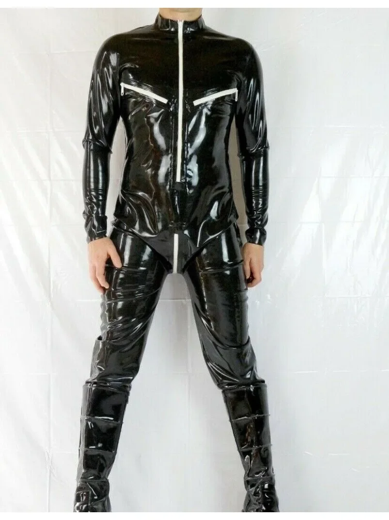 

New Gummi Latex Rubber Bodysuit Chest Zipper Catsuit Cosplay Tights Stretchy Jumpsuit S-XXL