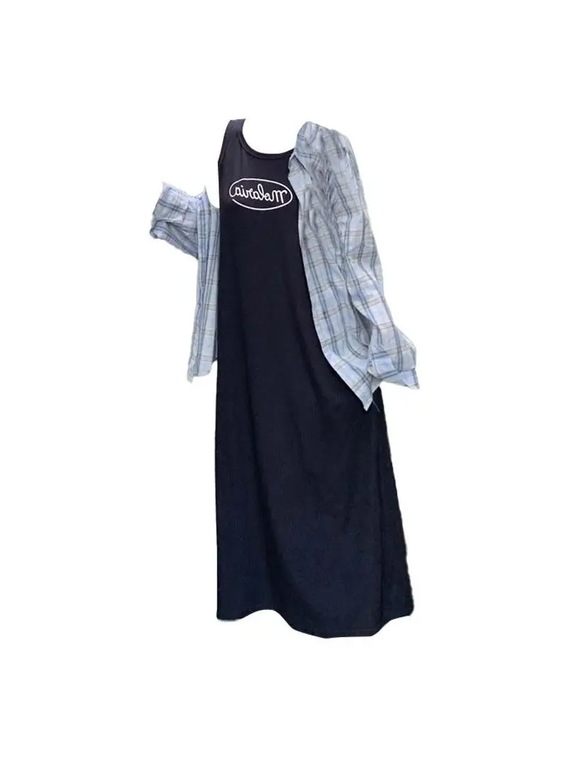 

Комплект из двух предметов: жилет и рубашка в американском ретро-стиле в клетку, с защитой от солнца, больших размеров, весенний, модный женский комплект