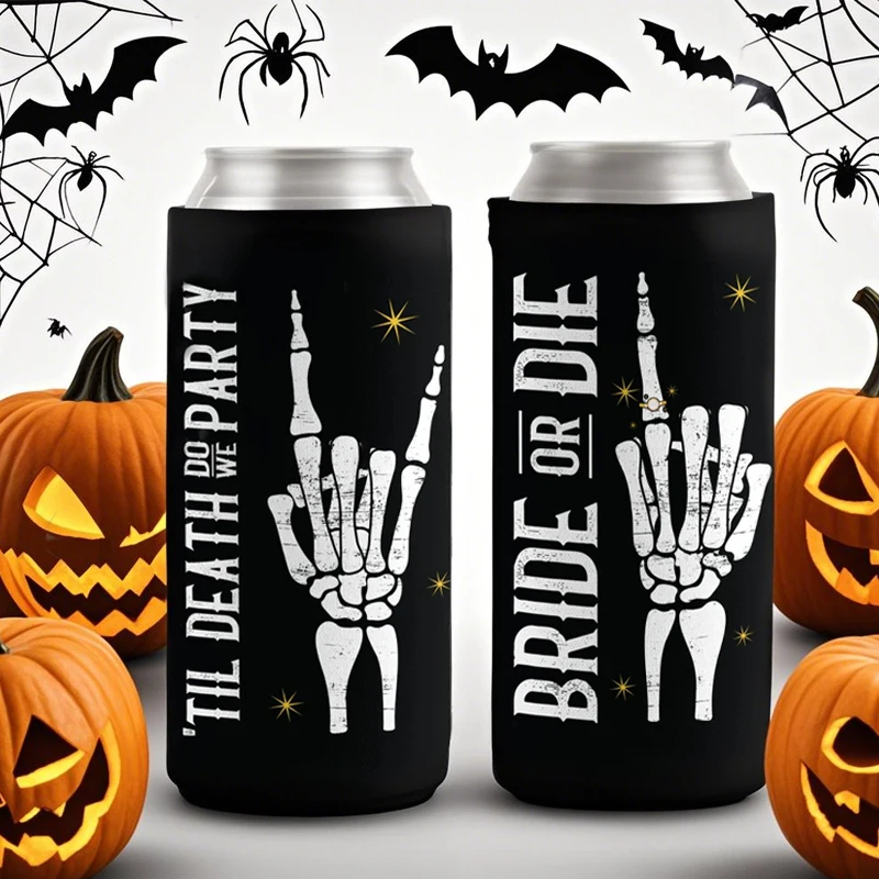 

Bride or Die Till Death Do We Party Bachelorette Party Black Can Cooler Skeleton Gothic Halloween Supplies Wedding Decorate Gift