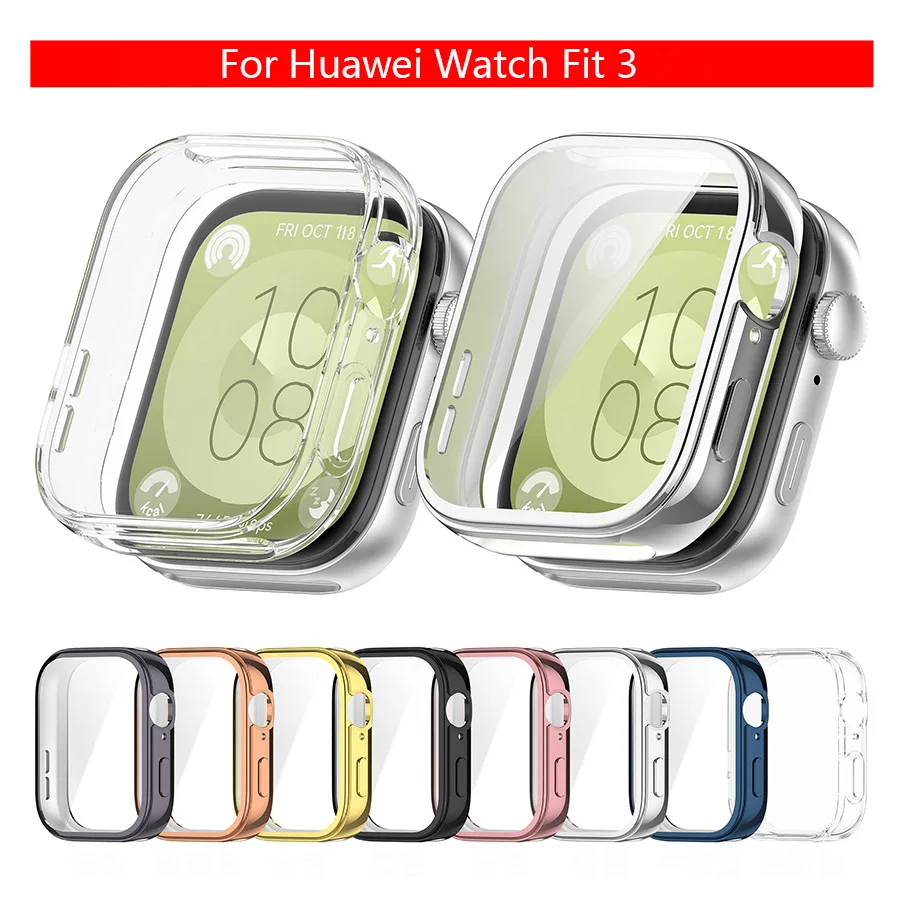 Juste en silicone pour Huawei Watch Fit 3, bracelet de montre intelligent, protecteur d'écran en TPU, coque de pare-chocs, accessoires