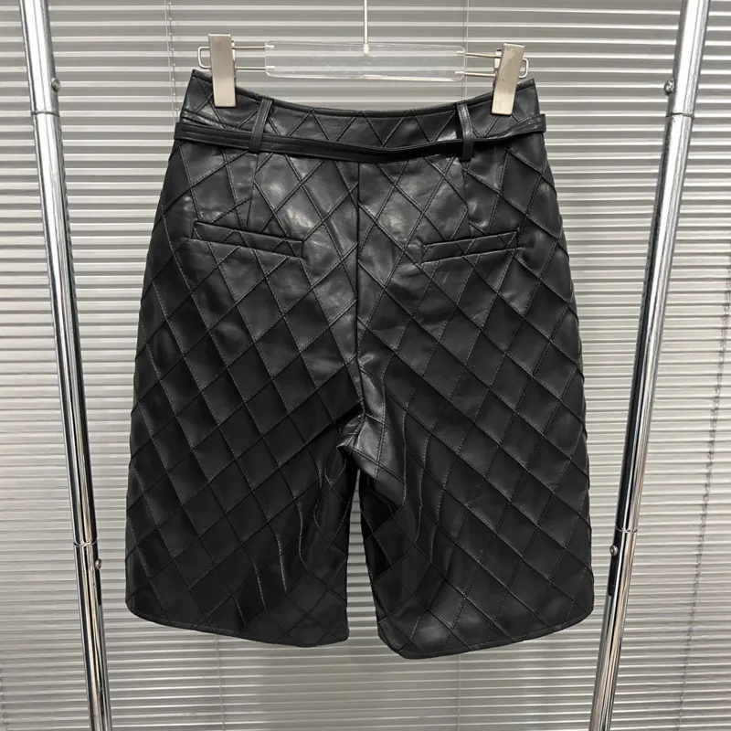 HKSH printemps automne nouvelles femmes Shorts diamant Plaid poches en cuir PU élégant polyvalent Punk tendance pantalon court droit HK17021