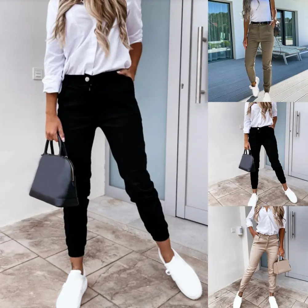 

Stylish Trousers Cropped Spring Autumn High Waist Pockets Bodycon Pencil Pants Women Bodycon Pants Skin-friendly