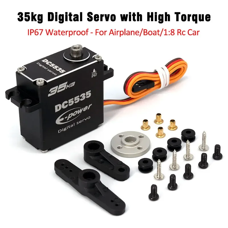 Servo digital impermeable 35KG DC5535 35kg 180 ° /270 ° /360 °   Caja de aluminio completa, engranaje de acero inoxidable de alto par para coche RC 1/8 1/10