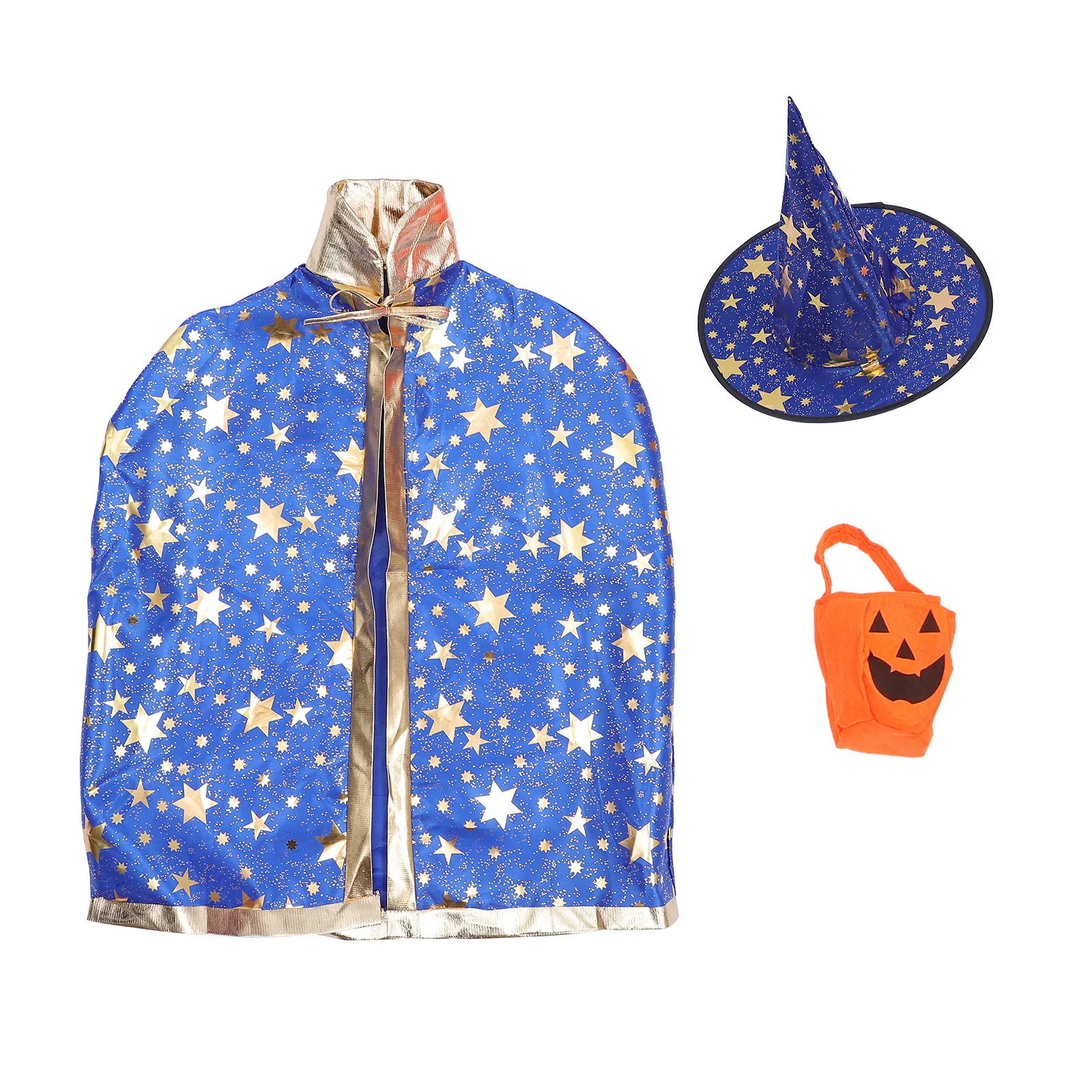 

1Set Witch Cloak Pumpkin Bag Hat Halloween Costume Cosplay Dress-Up Wizard Cape Party Set Witch Cloak with Hat