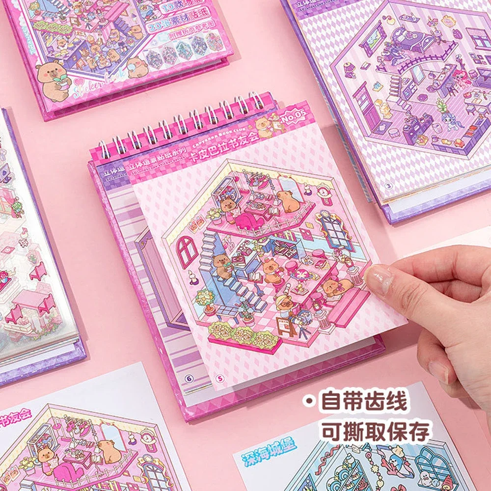 10Sences ใน 1Book 2.5D ภูมิทัศน์สติกเกอร์การ์ตูนฉากห้องโดยสาร DIY สติกเกอร์ซ้อนวางเทศกาลของขวัญวันเกิดสําหรับเด็กเด็ก