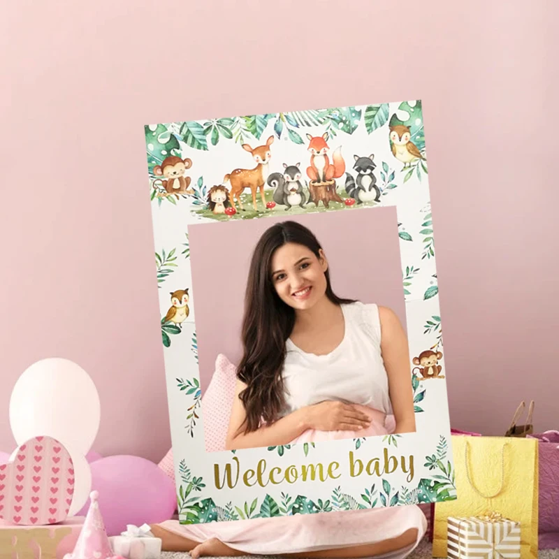 1Pcs Woodland Animal Welcome Baby Photo Booth Props Frame Safari Jungle Birthday Gender Reveal Party Baby Shower Decor Supplies