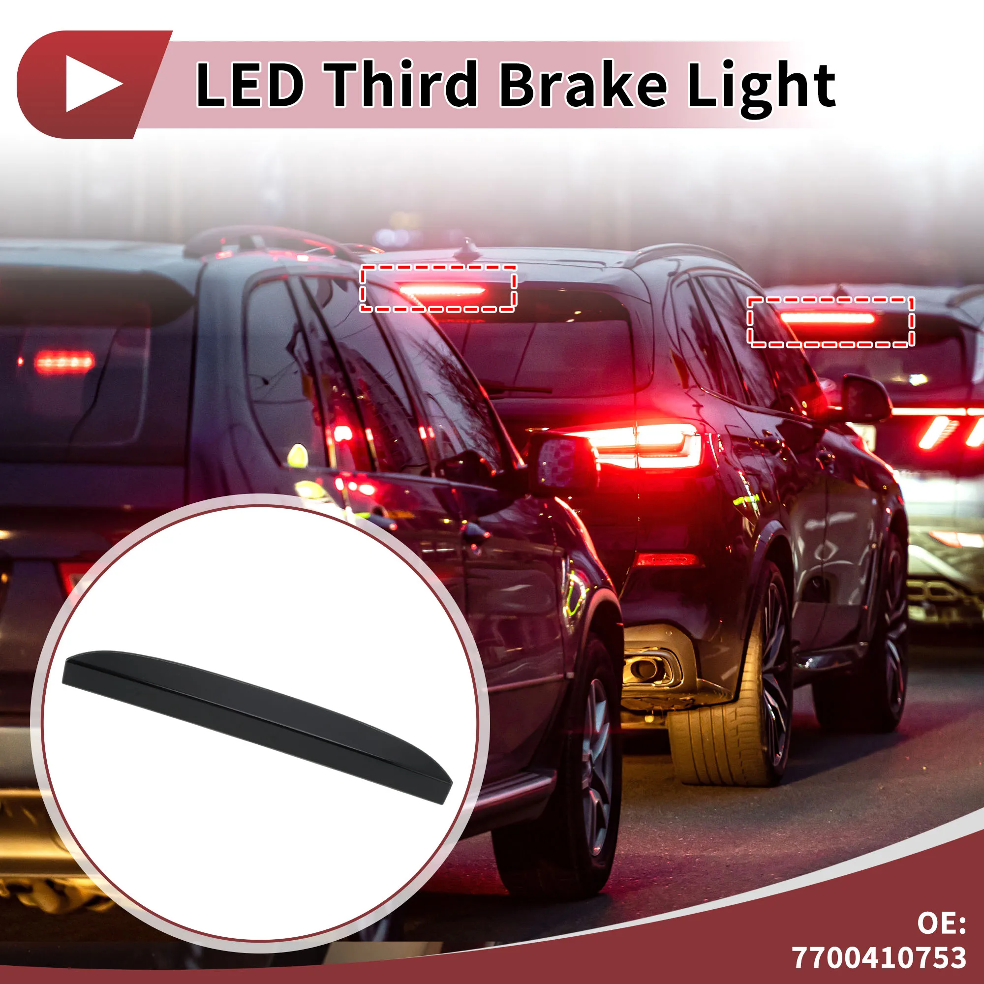 UXCELL LED Third Brake Light for Renault Clio II 1998-2006 No.7700410753 Black 3rd High Mounted Stop Lamp Waterproof Rear Center