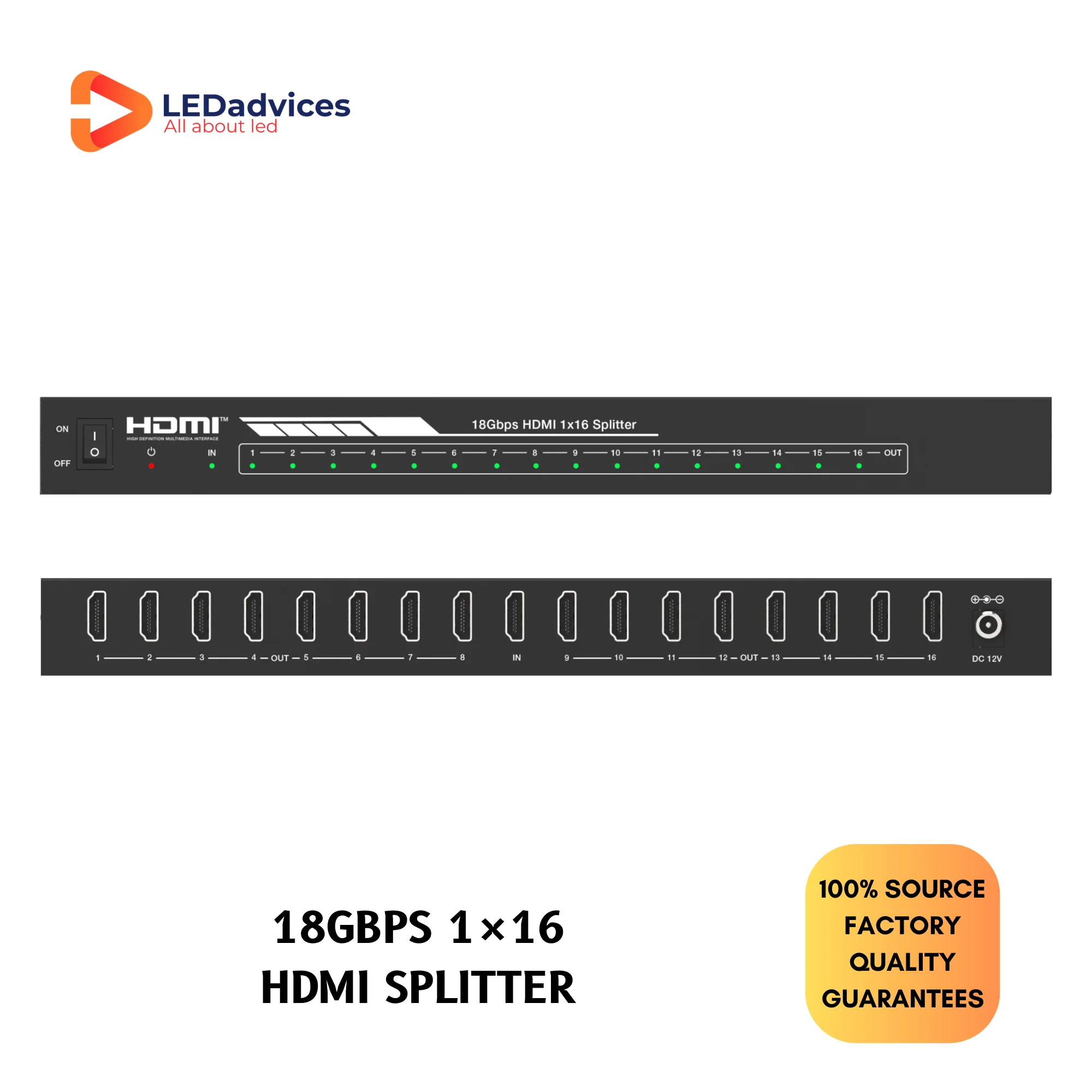 18Gbps 1×16 4K60 HDMI Splitter HDR, HDR10, HDR10+, HLG and Dolby vision function, HDC-SPB116