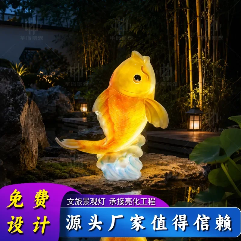 Glowing Fiberglass Koi Fish Statue Outdoor Garden Decor LED Light Up Marine Animal Sculpture Waterproof Landscape Ornament