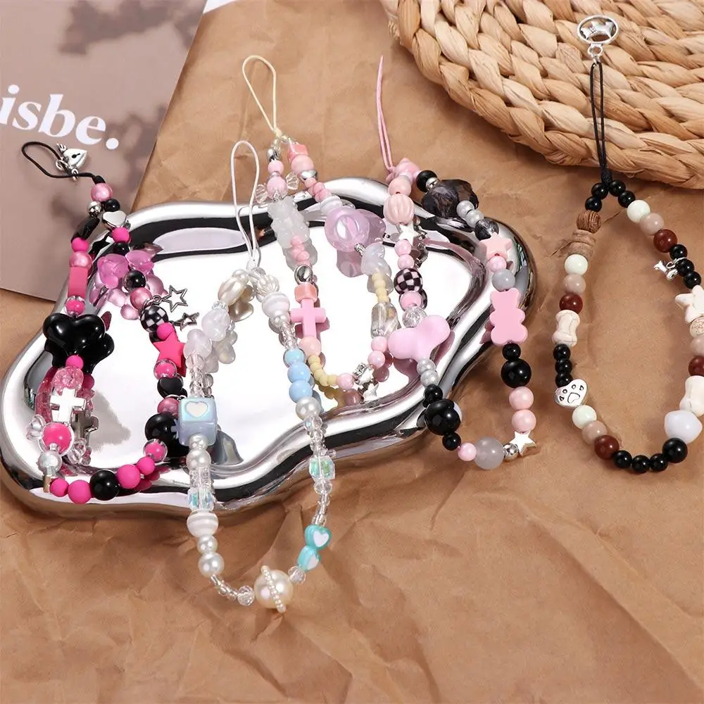 

Y2K серебряный ремешок для сотового телефона с прозрачной звездой, милый ремешок для телефона для девочек, подвесной шнур с защитой от потери бусин, цепочка для телефона, браслет, брелок