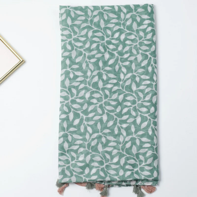 أوراق العنب الأخضر طباعة مصنع حرير بالي الحدود وشاح طويل الصيف السفر عطلة شال دافئ
