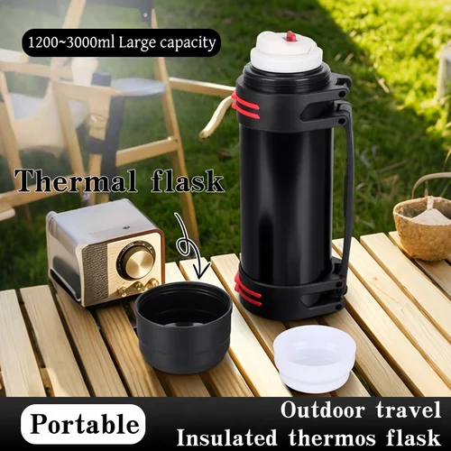 Imagen 1 del producto Contenedor isotérmico para bebidas calientes. Ideal para deportes al aire libre. Taza de viaje de vacío de acero inoxidable para mantener el agua caliente durante el senderismo, camping y actividades al aire libre