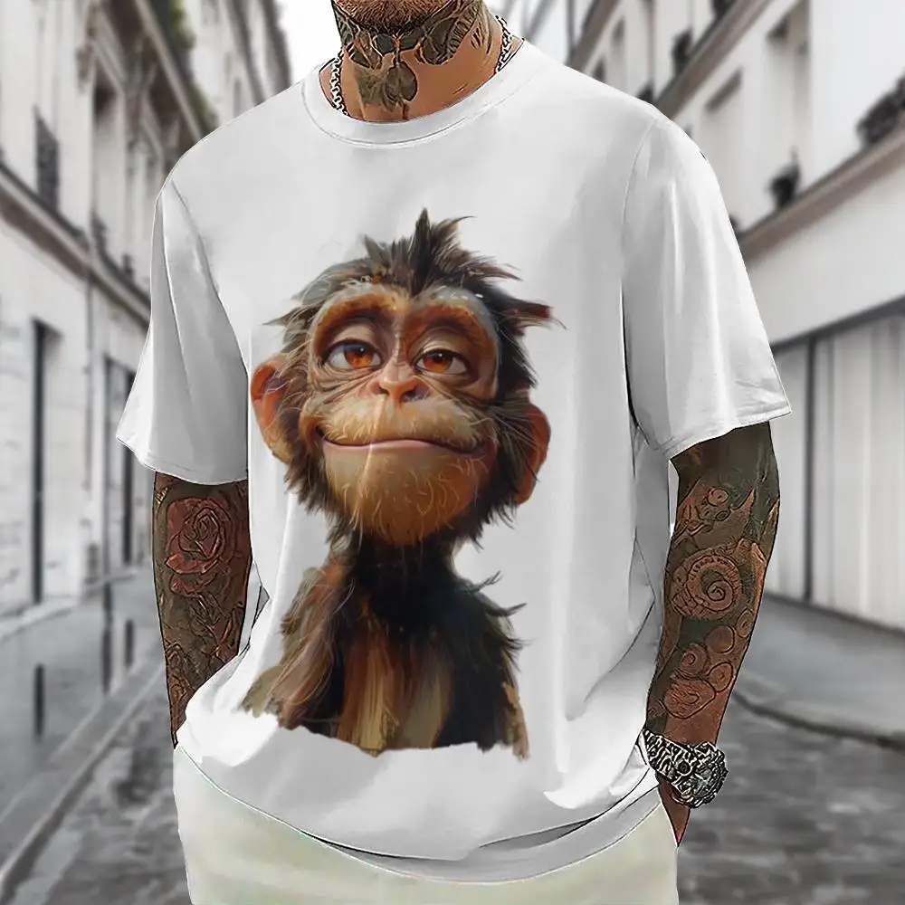 Summer Men's Short Sleeve T-shirt Emotional Monkey Print Funny Sublimation Loose Fit T-shirt For Men Cute Animal Stylish Man Top