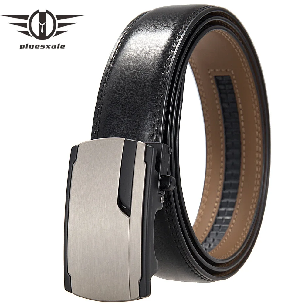 

Plyesxale 35mm Width Leather Belts for Men Alloy Automatic Buckle Without Holes Men Coffee Belt Cowhide Suit Belt Male B1279