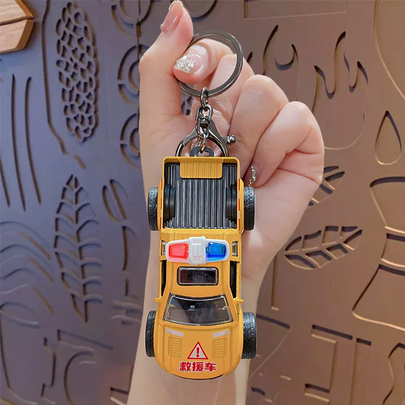 Creative Cartoon Simulation Pull Back Car Keychain Pendant Simulation Car Model Key Chain Bag Charm Doll Machine Children's Toys