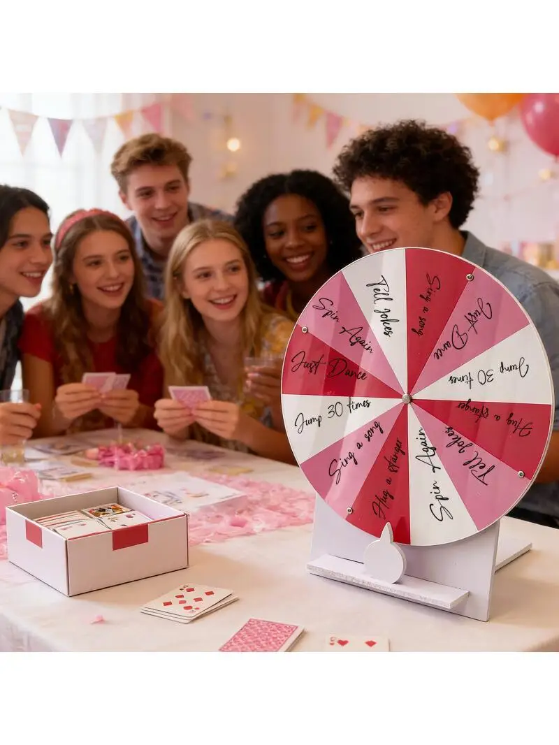 OurWarm 11,4 inch spinnewiel uitwisbare loterij Spin The Wheel Game voor bruiloft familie bruidsfeest babyshower games (roze) - afbeelding 2