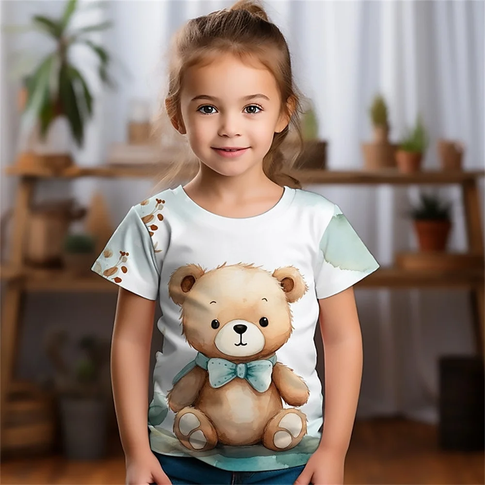 

Cute Animal Little Bear Cartoon Girl T Shirts Kids Gift Tee Short Sleeve Casual Top Tee Children's Clothing T Shirt For Girls