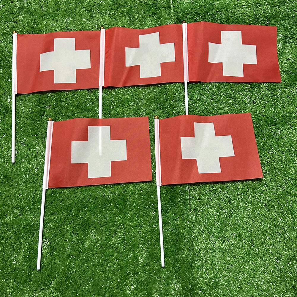 

SKY FLAG Switzerland hand Flag 10/20/50/100pcs 21*14cm Swiss Hand Waving Flags With plastic pole For Sports Activity Home Decor