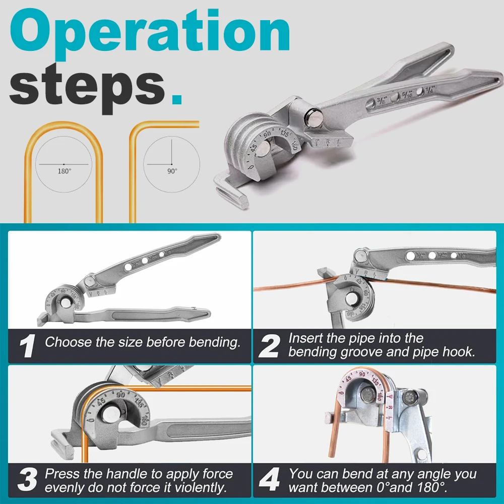 أداة ثني الأنابيب اليدوية 3 في 1 1/4 5/16 3/8 بوصة لأنبوب النحاس/أنبوب الألومنيوم/أنبوب الفولاذ المقاوم للصدأ الرقيق إلخ. #5