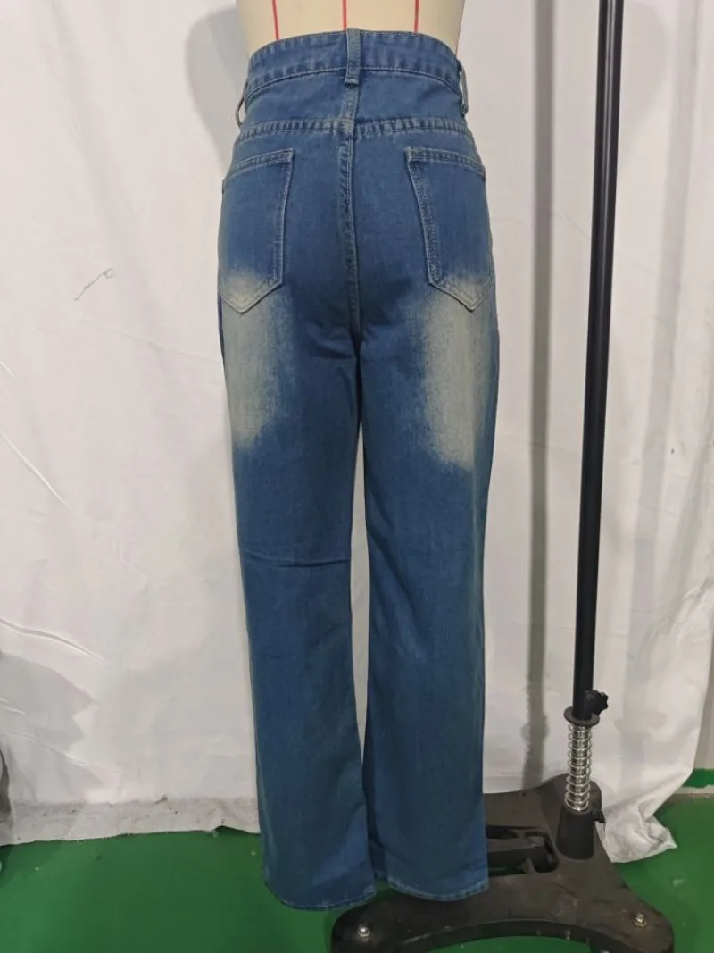 Hoge taille blauw gewassen rechte damesbroek lente en herfst nieuwe losse casual eenvoudige en veelzijdige skinny jeans baggy jeans