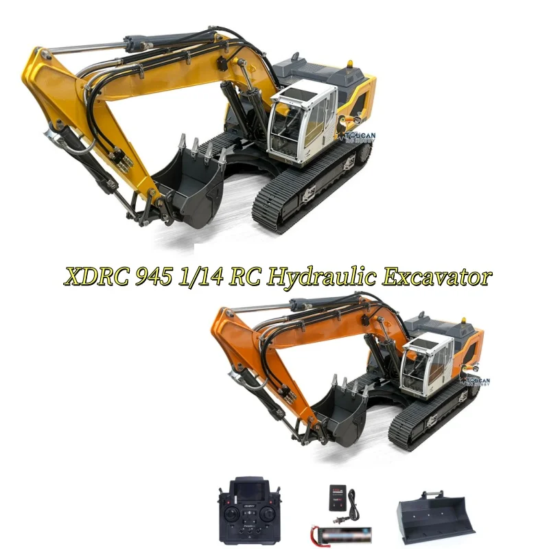 1/14 XDRC 945 RC Hydraulic Excavator 5CH Reversing Valve Radio Control Construction Vehicle Digger Cars Model Quick Coupler Toys